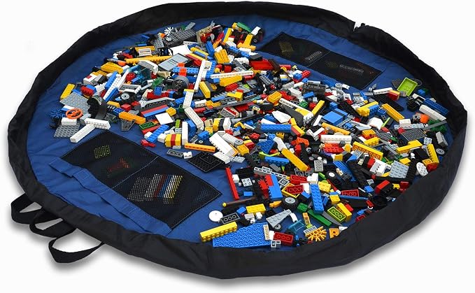 Lay-n-Go Layflat Portable Drawstring Cinch Storage Toy & Mini Figures Organizer & Play Mat, Mesh Pockets, Home & Travel, Kids & Toddlers Playdates, 2 Straps for Backpack, Durable, Machine Washable - Image 4