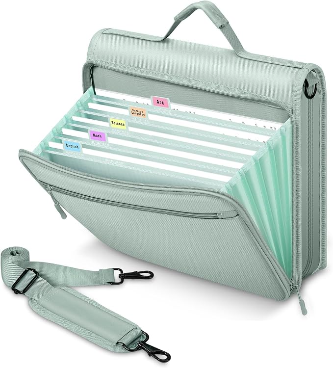MoKo Zipper Binder, 2-Inch 3-Ring, 500 Sheets, 5-Tab File Folders, Green | 420D nylon with five dividers, multiple pockets, a padded handle and adjustable shoulder strap. by MoKo
