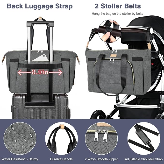Diaper Bag Tote for Baby 7PCS, Large Mommy Bag with Portable Changing Pad | Multifunctional Hospital Bags for Labor and Delivery with Pacifier Case and Organizer Pouches,Travel Baby Bag for Boy Girl - Image 6