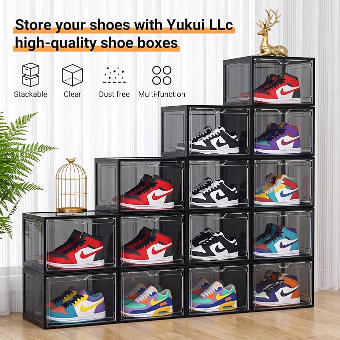 X-Large Clear Stackable Shoe Storage Box 8 Pack, Drop Side Shoe Organizers | Fits US Size 13 Sneakers Storage, Hard Plastic Shoe Containers with Magnetic Drop for Closet Storage and Sneaker Display - Image 4