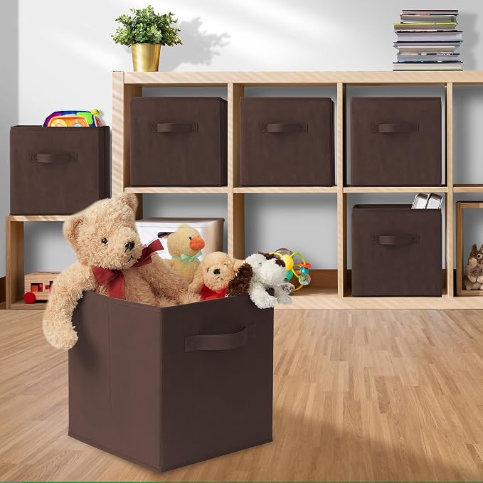 Casafield Set of 12 Collapsible Fabric Cube Storage Bins, Brown - 11" Foldable Cloth Baskets for Shelves, Cubby Organizers & More - Image 5