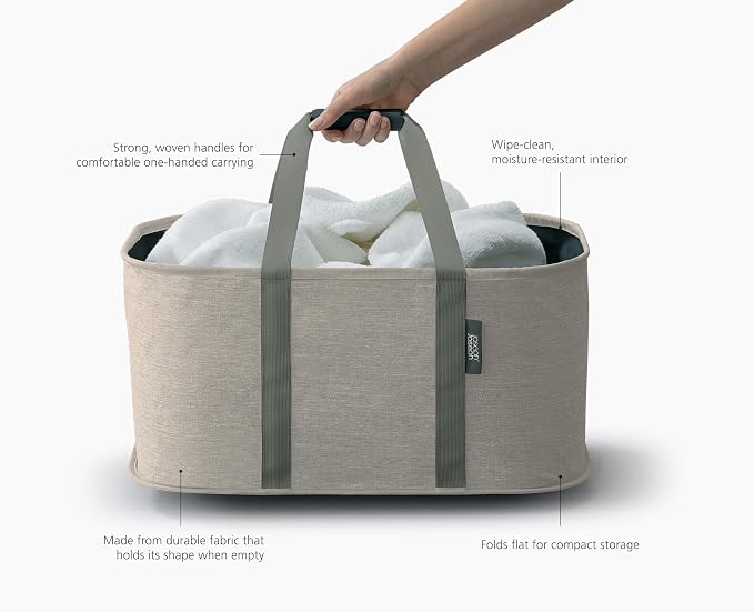 Joseph Joseph Hold-All, Collapsible 35L/9.25 Gallon Washing Laundry Basket Bag, Durable Fabric, Moisture Resistant - Ecru - Image 5