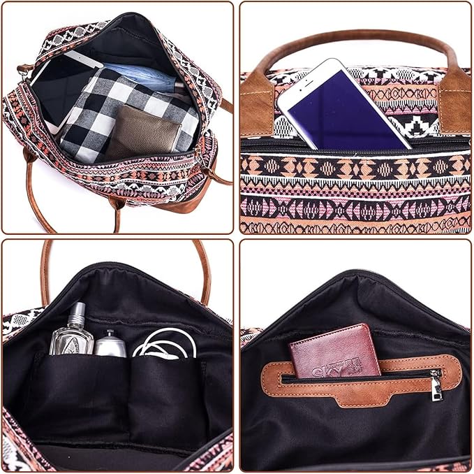 MyMealivos Canvas Weekender Bag, Overnight Travel Carry On Duffel Tote with Shoe Pouch (multi) - Image 6