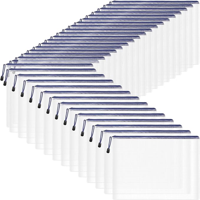 Zhehao 200 Pcs A4 Mesh Zipper Pouch Bulk Waterproof Mesh Zipper Organizer Plastic File Folder Case for School Office Supplies Document Board Games Puzzle (Blue) - Image 8
