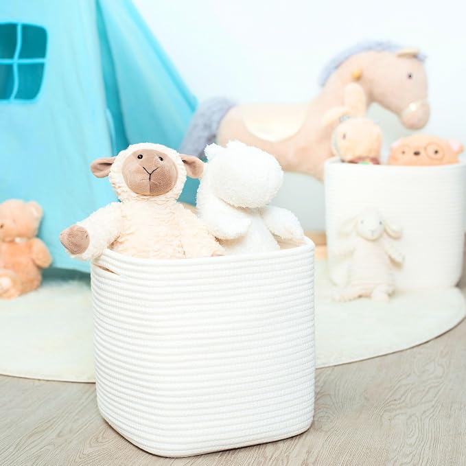 3-Pack 11x11in Woven Cube Storage Bin and Shelf Baskets, Cute Decorative Square Organizer for Closet, Classroom, Bathroom, Dog and Cat Toys, and Books, Creamy White - Image 3