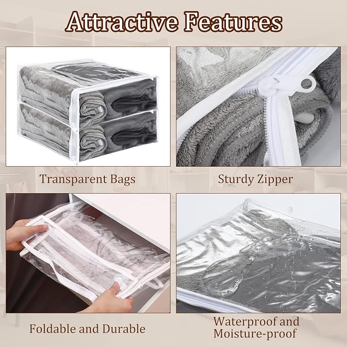 Kingdder 16 Pcs Clear Zippered Storage Bags Plastic Sweater Bag with Zipper | 12 x 12 x 4 Inch Vinyl Sheet Organizer and Storage for Clothing Blankets Sheet Linen Bed Pillow Cube Organizer - Image 3