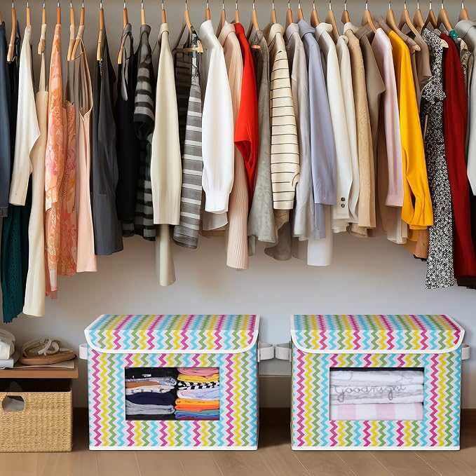 Univivi Fabric Foldable Storage Boxes with Lids, 4 Pack, Colorful | 17 x 12 x 12 In Large Stackable Storage Bins with Lids, Closet Organizers and Storage Cube Basket for Home, Office, Bedroom - Image 6