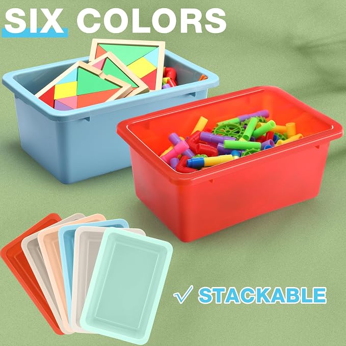 Thyle 30 Pieces Plastic Cubby Bins with Labels 11.6 x 7.7 x 5 Inch Classroom Book Bins Stacking Storage Container Organizer Storage Cubbies for Classroom Office (Retro Color) - Image 5