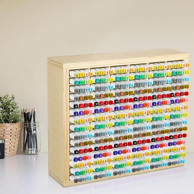 DoubleFill Wooden Marker Organizer for 360 Marker Storage Art Pens Storage Rack Watercolor Brushes Pens Color Pencils Organizer Holder for Desk - Image 5