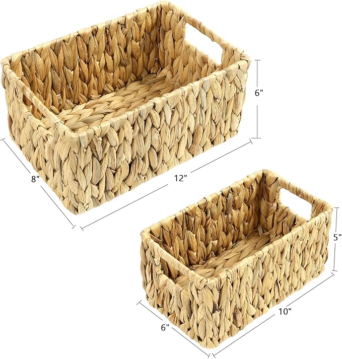 HOONEX Water Hyacinth Storage Baskets, Wicker Baskets for Storage, Hand Woven Baskets with Carry Handles, Set of 2, Natural - Image 4