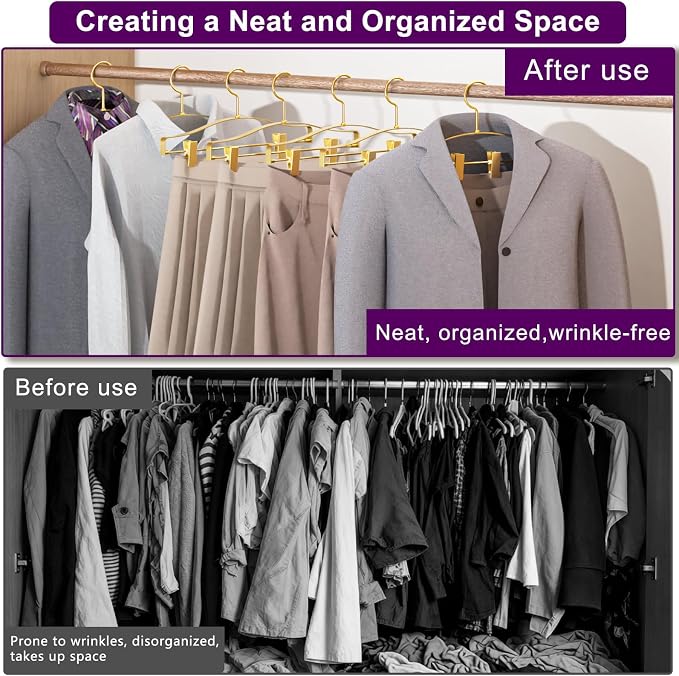 Wide Thickened Pants Hangers, Upgraded 2-in-1 Design Skirt Hangers, 20Pack | Non-Slip, Heavy Duty Shorts Hangers with 2 Adjustable Metal Clips for Pants, Skirt, Trousers, Jeans, Clothes - Image 7