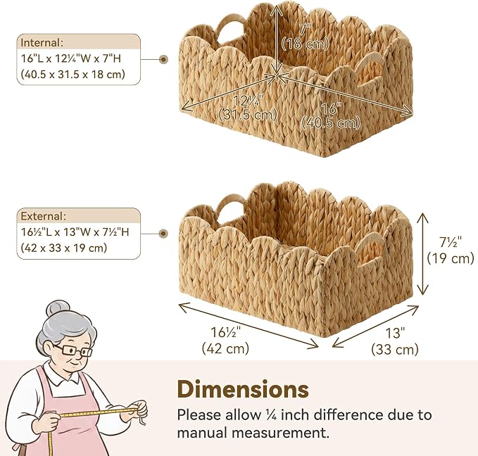GRANNY SAYS Wicker Basket for Organizing, Shelf Baskets with Scalloped Edge | Scalloped Water Hyacinth Basket, Storage Wicker Basket for Pantry, Water Hyacinth Baskets with Scalloped Edge, Woven Baskets - Image 2