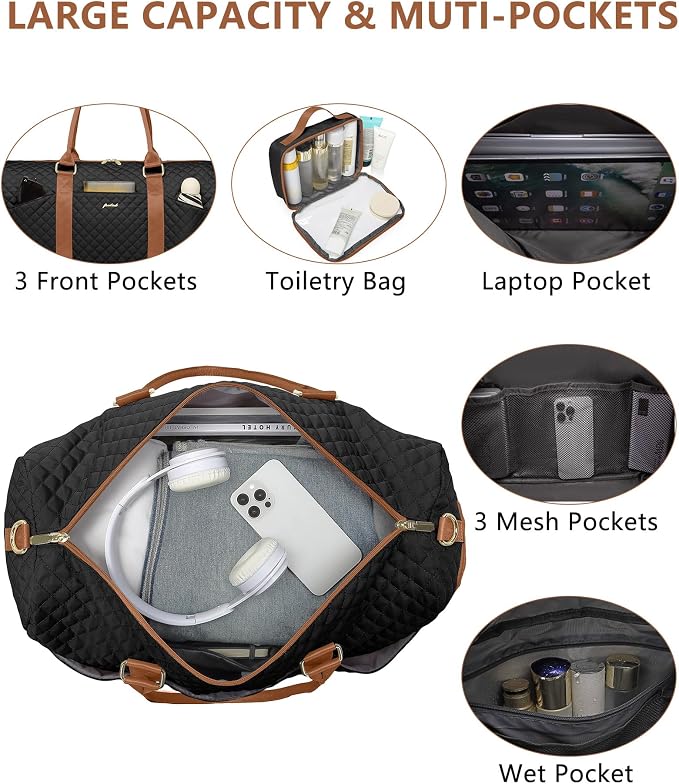 Women Weekender Travel Duffle Bag: Travel Duffel Overnight Bags with Shoe Compartment Large Carry on Tote with Toiletry Bag Weekend Traveling Yoga Gym Hospital Bag for Women with Wet Pocket - Image 2
