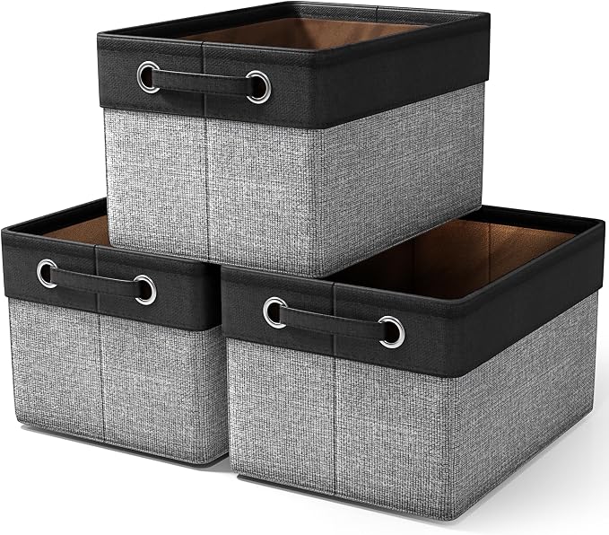 Sorbus Fabric Storage Cubes 15 Inch- Big Sturdy Collapsible Canvas Storage Bins with Dual Handles- Foldable Closet Cubes- Decorative Storage Baskets for Shelves | Home & Office Use- 3 Pack| Grey/Tan by Sorbus