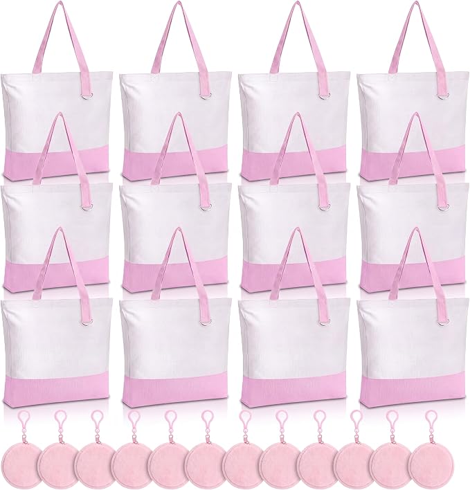 Sanwuta Canvas Tote Bags Bulk with Zipper and Plush Coin Purses 18.5" Reusable Cotton Shopping Bags with Handle for DIY Craft by Sanwuta