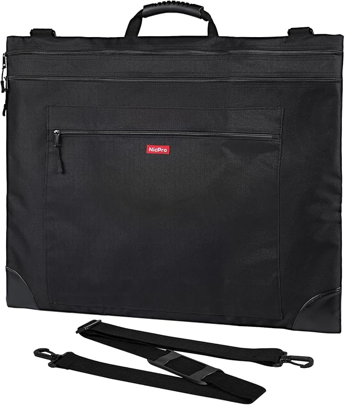 Nicpro Light Weight Art Portfolio Bag, 20" x 26" Art Canvas Portfolio Case | with Detachable Shoulder Strap, Leather Corners, Carrying Storage Case for Artwork, Poster, Sketching, and Drawing, Black by Nicpro