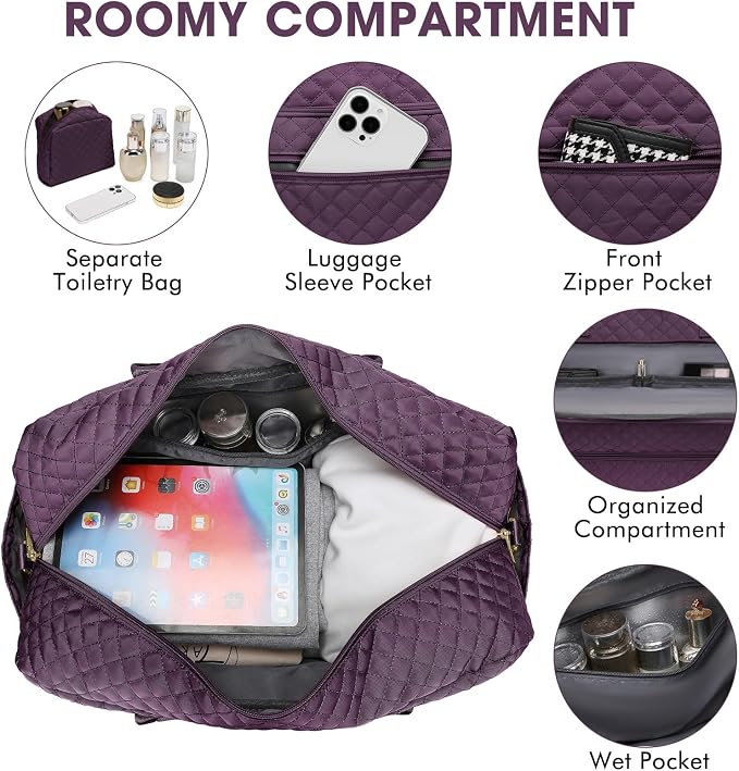 Large Women Travel Duffle Bag - Carry on Overnight Weekend Travel Duffel Tote Gym Bag with Wet Pocket Toiletry Weekender Overnight Bag for Travel Business Trips Sports Hospital 3 Pcs Set - Image 4