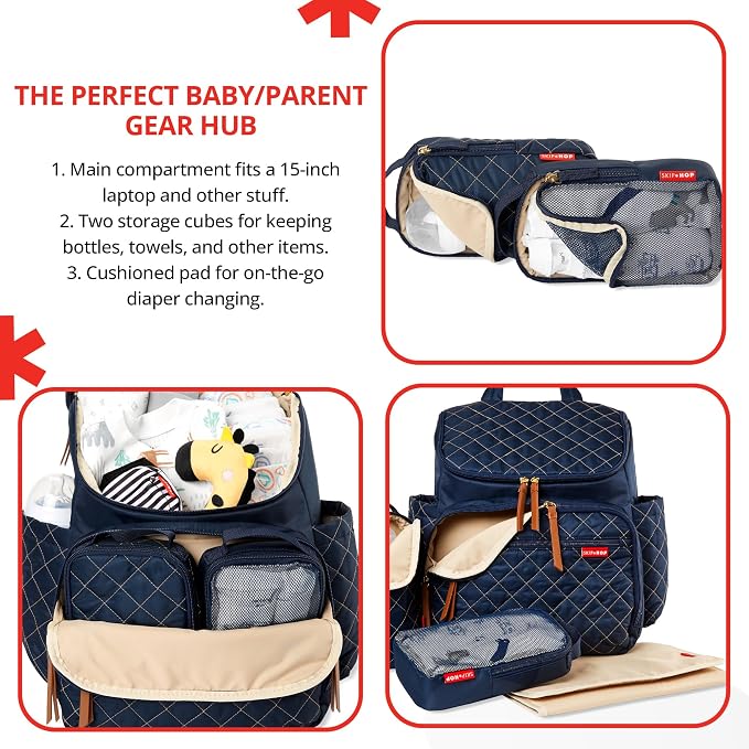 Skip Hop Diaper Bag Backpack: Forma, Multi-Function Baby Travel Bag with Changing Pad & Stroller Attachment, Navy - Image 3