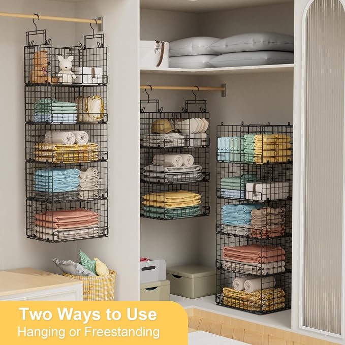 VyGrow 5 Tier Hanging Closet Organizer with Adjustable Dividers, Heavy-Duty Storage Shelves for Clothing, Kitchen, Laundry Room, Extra Large Baskets, 15.7" W x 11.8" D x 51" H, Black - Image 4