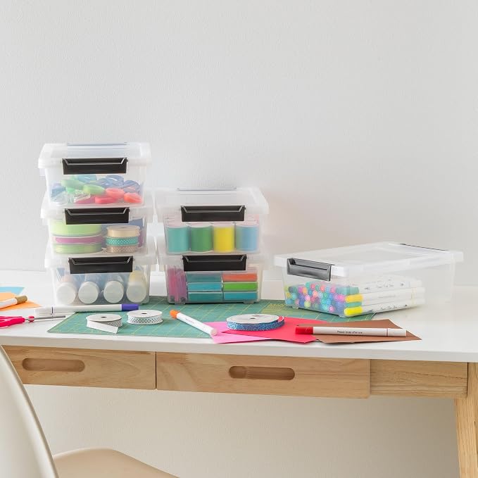 IRIS USA Storage Bins with Lids |Made in USA| 2 Qt - (6-Pack) - Clear/Black | Sensory Craft Organizers, Plastic Clip Box Totes, Flat Containers for Organizing Paper, Office, Art & Study Supplies - Image 3
