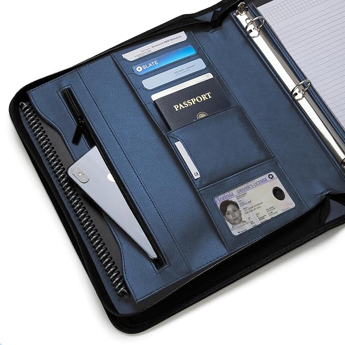Forevermore Portfolio Binder, 1" Removable 3-Ring, Vegan Leather, Blue - Image 6