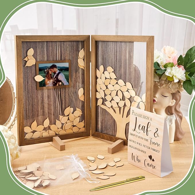Gueevin 164 Pcs Wedding Decorations Favors Wedding Guest Book Alternatives | Alternative Sign in with 160 Wooden Leaves, Baby Shower Bridal Reception, Photo Display, Rustic Keepsake - Image 4