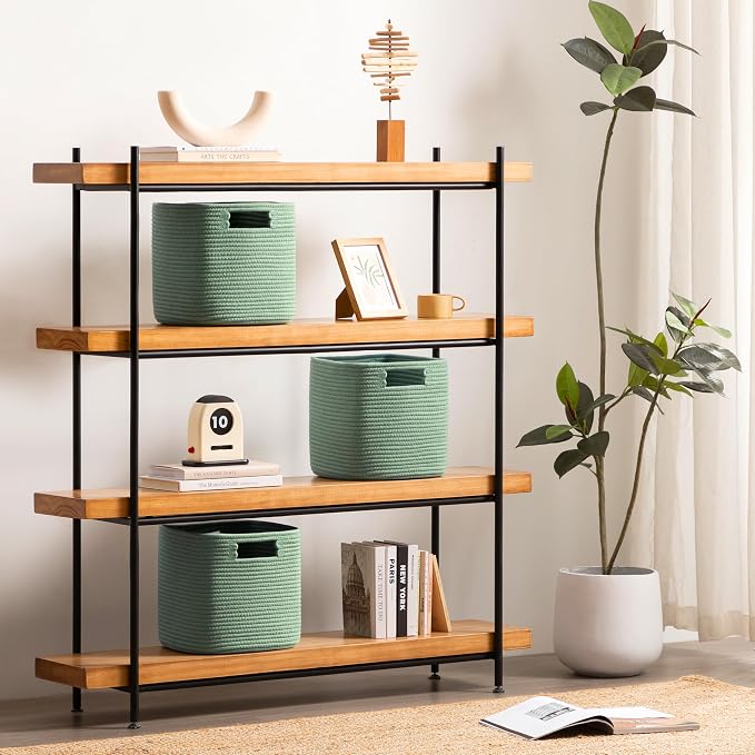 Dreamcountry 13x13 Cube Storage Bins, Storage Cubes with Handles, 4 Pack Cotton Rope Basket for Shelves, Cube Storage Organizer forToys, Book, Clothes, Home, Office, Nursery, Green - Image 3