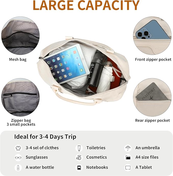 Oeihuivt Weekender Bags for Women - 21 Inch Large Travel Duffel Bag 3-Piece Set with Shoe Compartment, Heavy-Duty Canvas & Leather Carry On Overnight Tote (Airplane Approved) - Image 8