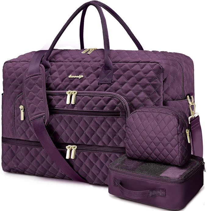 Large Women Travel Duffle Bag - Carry on Overnight Weekend Travel Duffel Tote Gym Bag with Wet Pocket Toiletry Weekender Overnight Bag for Travel Business Trips Sports Hospital 3 Pcs Set by LUOCIP