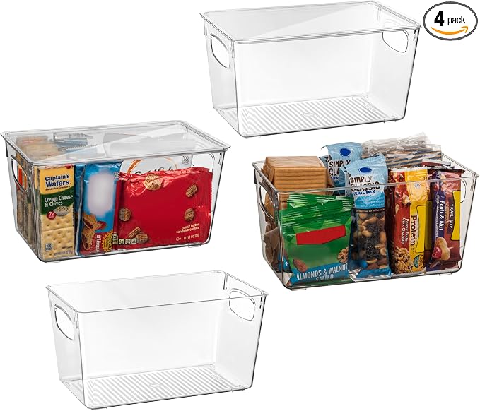 ClearSpace Pantry Storage Bins with Lids for Kitchen & Fridge, 4 Pack | Clear storage bins with lids keep pantry, fridge, and cabinets organized while protecting food and maximizing storage space by ClearSpace