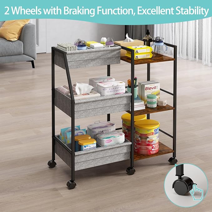 Rolling Nursery Diaper Caddy Organizer Cart, 3-Tier with Dividers - Image 6