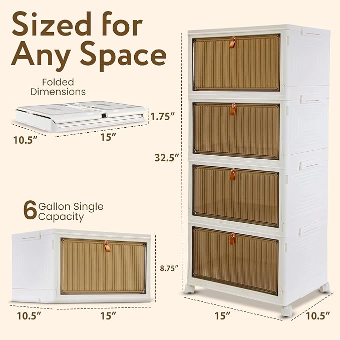 Quik Box Sport 4-Tier Stackable Storage Organizer - 24 Gallon Capacity Collapsible Bins with Magnetic Doors, Space-Saving Vertical Storage for Bedroom, Closet, Dorm Organization - Image 2