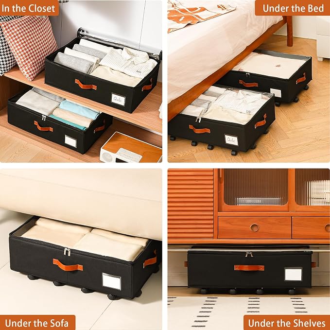 Freebat Under Bed Storage with Wheels 2 Pack, Underbed Container | 7.5 inch Height Under Bed Drawers with Clear Lid Cover, Storage Bag Box with Visiable Window for Clothes, Bedsheet, Pillow - Image 8
