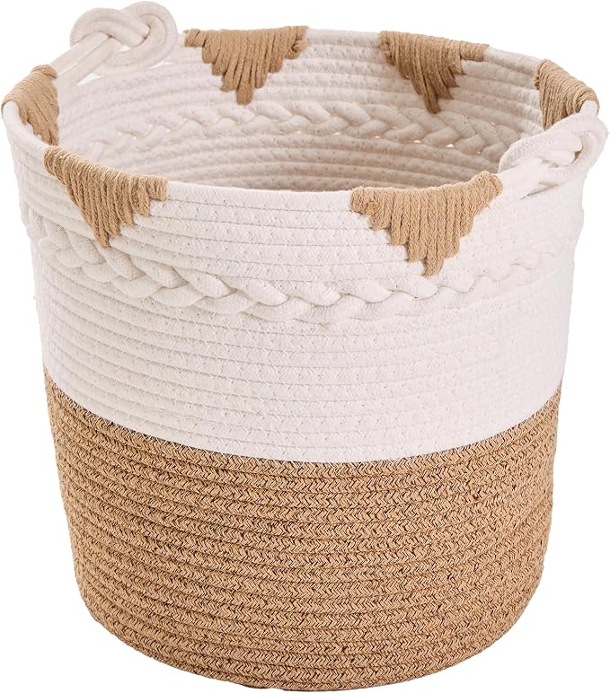 Boho Cotton Rope Woven Storage Basket, Large Decorative Laundry Hamper with Handles- Pack of 3 for Organizing Toy Woven Cotton Rope Laundry Basket Stuffed Animal Toy Storage for Play Room Bedroom - Image 6