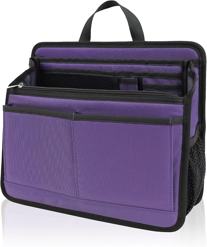 Small Rugged Organizer Insert for Briefcase Tote Shoulder Messenger Bag-19 Pockets,Padded Water-repellent Nylon-Purple - Image 9