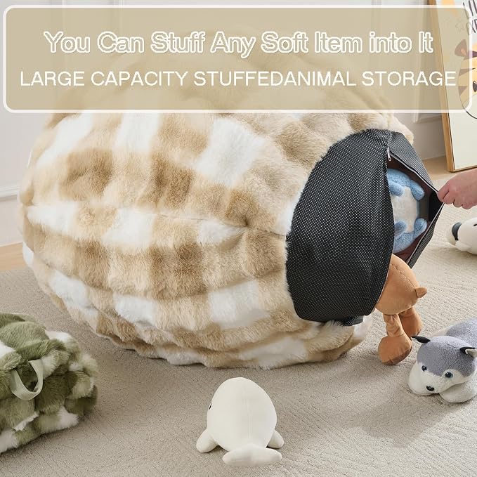 Fluffy Faux Rabbit Fur Bean Bag Chair Cover(No Filler),Cozy Shaggy Bubble Stuffed Animal Storage Large Bean Bag Cover for Bedroom Living Room,Fuzzy Bean Bag Cover Girls Teens Adult,Cream and Came - Image 4