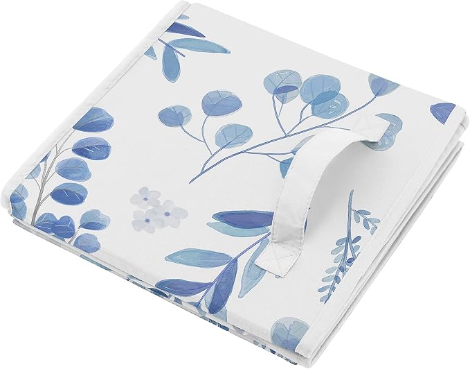 Sweet Jojo Designs Floral Leaf Foldable Fabric Storage Cube Bins Boxes Organizer Toys Kids Baby Childrens - Set of 2 - Blue Grey and White Boho Watercolor Botanical Flower Woodland Tropical Garden - Image 4