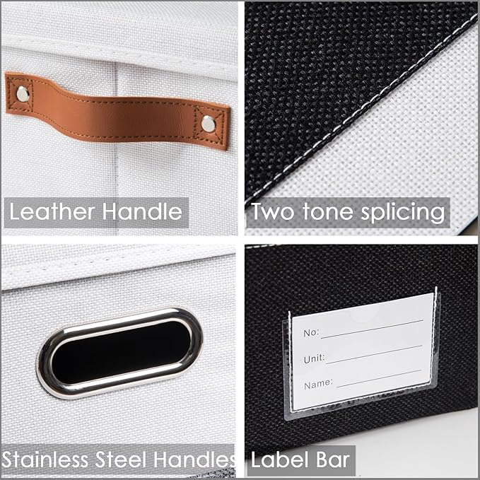 Foldable Storage Bins with Lids [3-Pack] Fabric Collapsible Storage Boxes Baskets Cubes Containers with Handles for Closet Living Room Bedroom (Black & White 17.7x11.8x11.8'') - Image 4