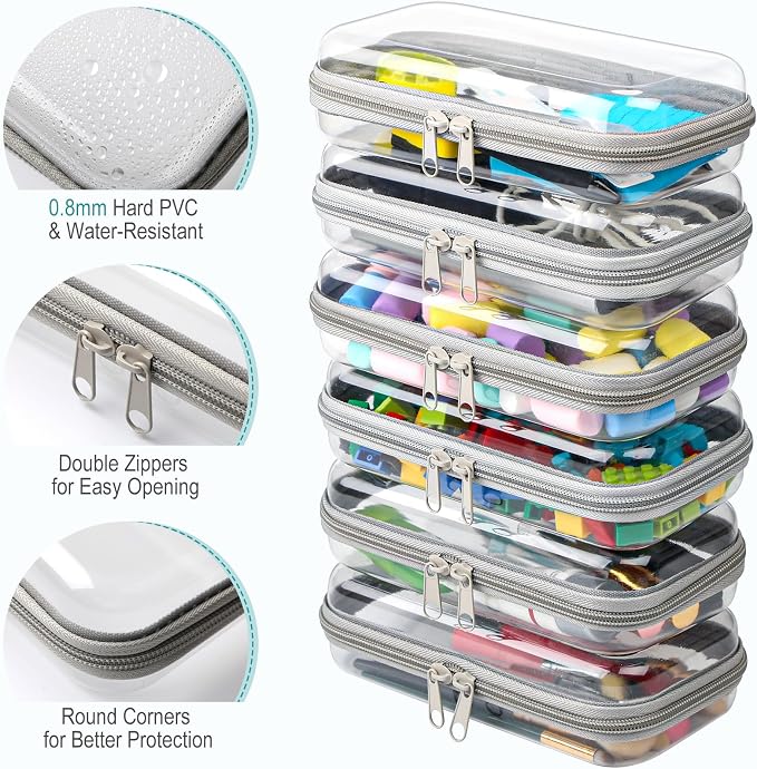 Sanwuta 6 Clear Hard Zipper Case,Gray,7.48 X 3.94 X 2 Inch | Pencil Case Pouches ,Makeup Bag,Plastic Toiletry Diaper Bag ,Travel Toy Storage,Waterproof Organizer Bins - Image 3