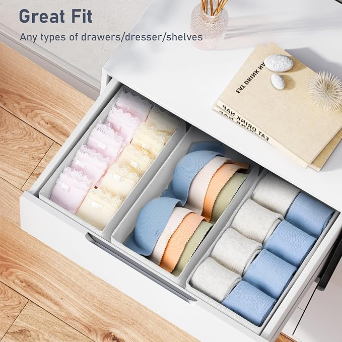 DIMJ Drawer Organiser System Drawer Organiser - Pack of 12 Storage Box Fabric Foldable Underwear Wardrobe Organiser for Clothes, Socks, Ties, White - Image 2