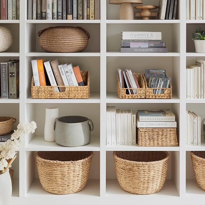 StorageWorks Water Hyacinth Basket Organizer, Pantry Storage Baskets,3-Pack | Wicker Baskets with Handles, Handwoven Shelf Baskets for Organizing, Handwoven Pantry Organizers and Storage, Pantry Baskets - Image 6