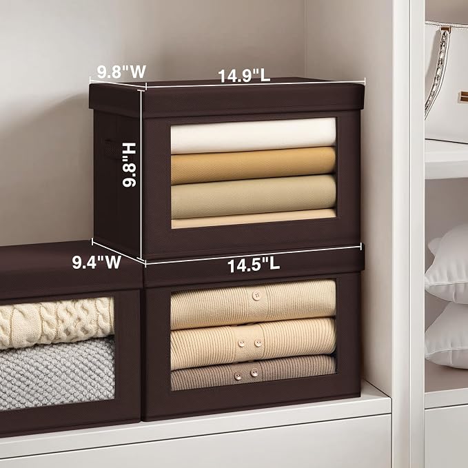 Brown Fabric Storage Bins with Lids - 6 Pack Modern Lidded-Home Storage Bins, 14 Inch. - Perfect for Clothes, Books, CD, Office Supplies - Image 2