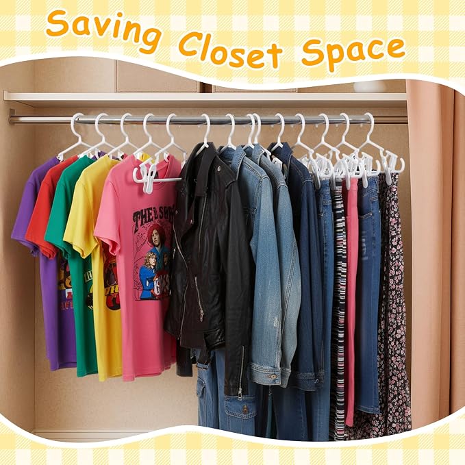 Hsei 40 Pcs 14 in Baby Youth Kids Clothes Hangers with 80 Clips for Pants Non-Slip Toddler Plastic Hangers for Child Aged 7-12 Years, Space Saving Design with Shoulder Notches for Trousers Tops Jeans - Image 5