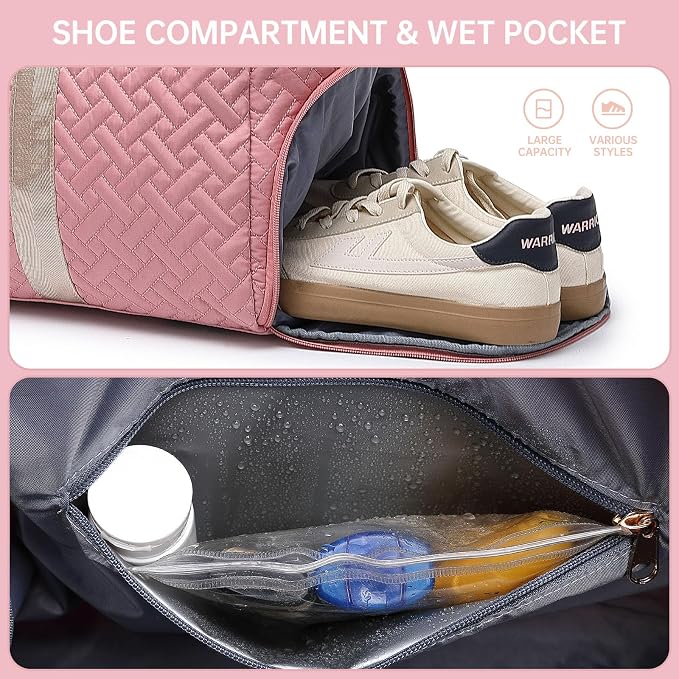 Duffle Bag for Travel, Weekender Bag with Shoe Compartment, Carry On Overnight Bag for Women with Toiletry Bag, Gym Bag with Wet Pocket, Hospital Bags for Labor and Delivery Beige - Image 2