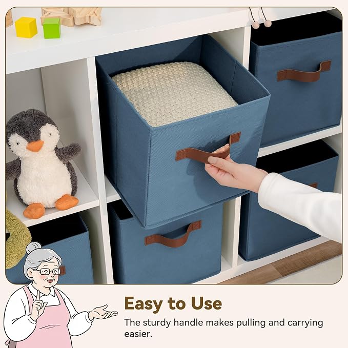 GRANNY SAYS 11 Inch Storage Cube Organizers, Light Blue, 6-Pack | Collapsible, Cube Storage Bins with Thickened Base Plate, Sturdy Handles, Decorative Baskets for Shelves, Closet - Image 3