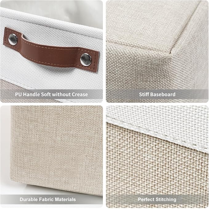 Storage Bins Large Fabric Storage Baskets for Shelves 3 Pack, Decorative Linen Closet Baskets with Handles for Organizing, Shelf, Clothes, Home, Office, 15x11x9.5Inches (Beige&White) - Image 6