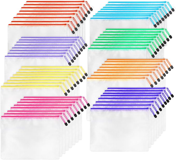 64pcs A4 Mesh Zipper Pouch Bags, Mesh Bags with Zipper Bulk, Pouches for Organization, Clear Storage Bags for Classroom, Travel, Office, Board Game | Reusable Storage Bags for Classroom, Travel, Office, Board Game by UMETDO