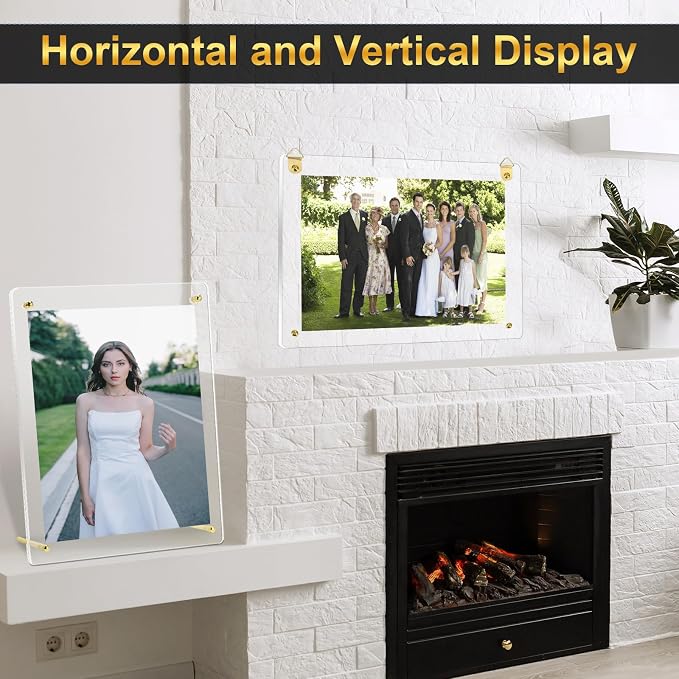 Thyle 8 Pcs Acrylic Photo Frame 8x10'' Clear Floating Picture Frame Frameless Photo Display Memories Photography Poster Frames Tabletop or Hanging Wall Mount for Family Wedding Wall Art (Gold) - Image 4