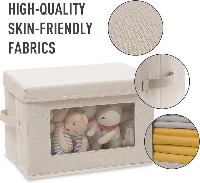 2-Pack Storage Bins with Lids & Clear Window, Foldable Fabric Closet Organizer Boxes, Stackable Cube Baskets with Soft Handles for Clothes & Blankets, 15", Grey - Image 6