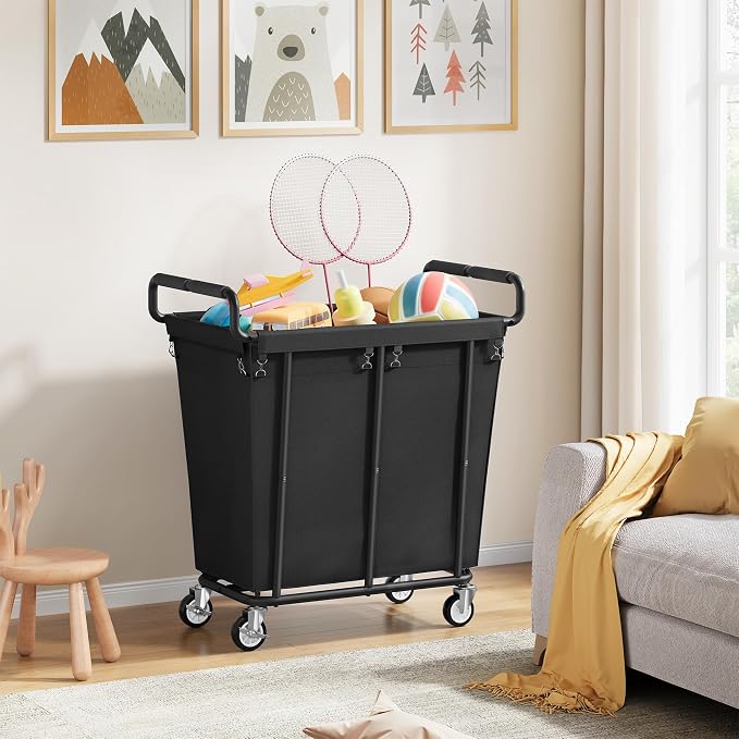 Gewudraw Medium Laundry Hamper with Wheels, 250L, Black | Rolling Laundry Basket, Heavy Duty Rolling Laundry Cart with Handle, Steel Frame, Waterproof Liner, 66 Gallons - Image 7